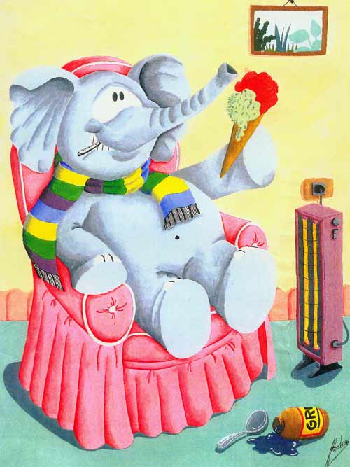 Elefant eating ice illustration